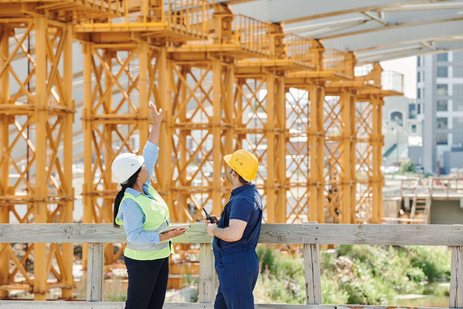 Project team reviewing construction progress on site